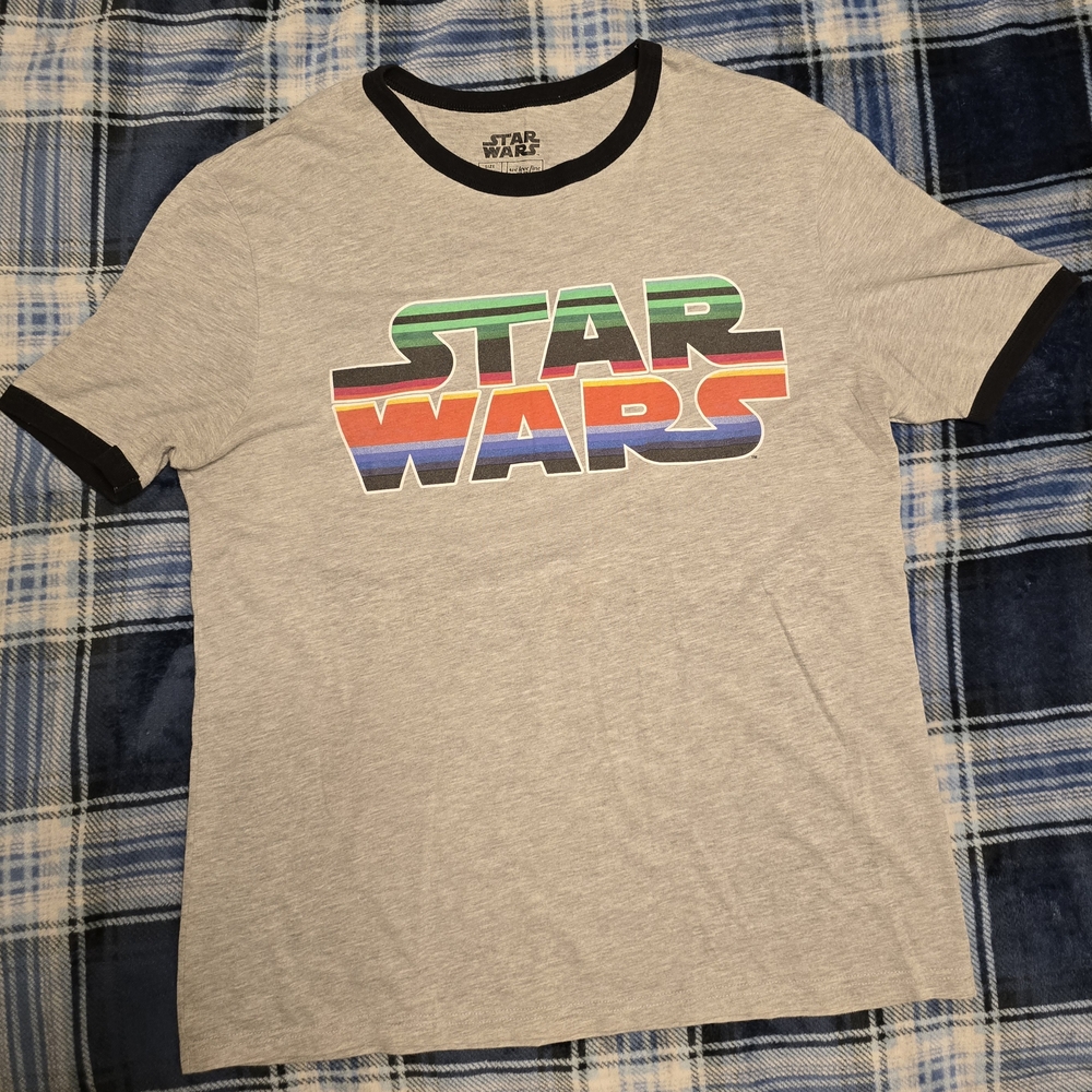 🔥 Vintage Star Wars Heather Gray Shirt With Rainbow Star Wars Logo